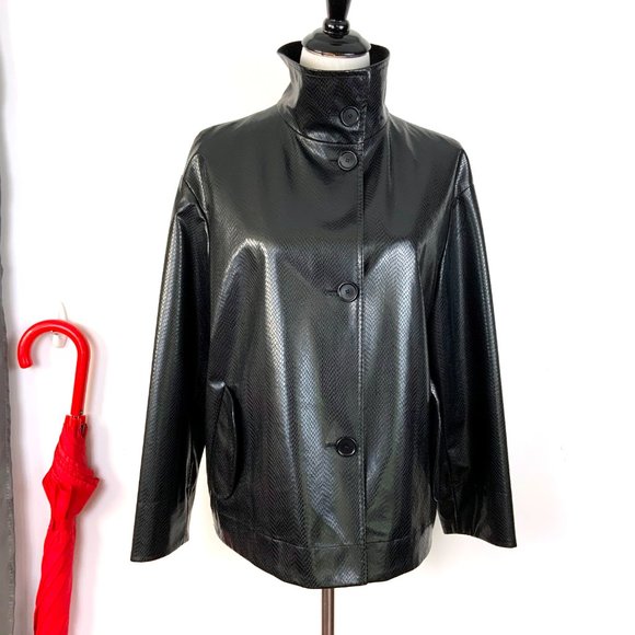 NWT Akris Punto Black Faux Snakeskin High Collar Jacket Sz 10 - Picture 11 of 16